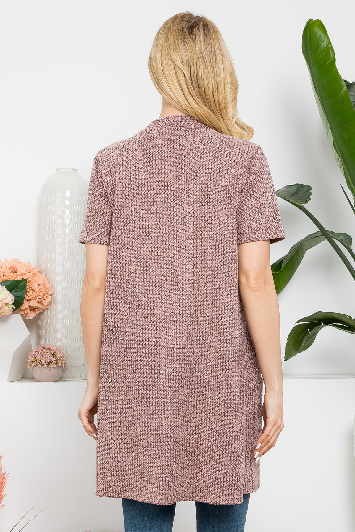 Short Sleeve Open Front Cardigan with Side Pockets