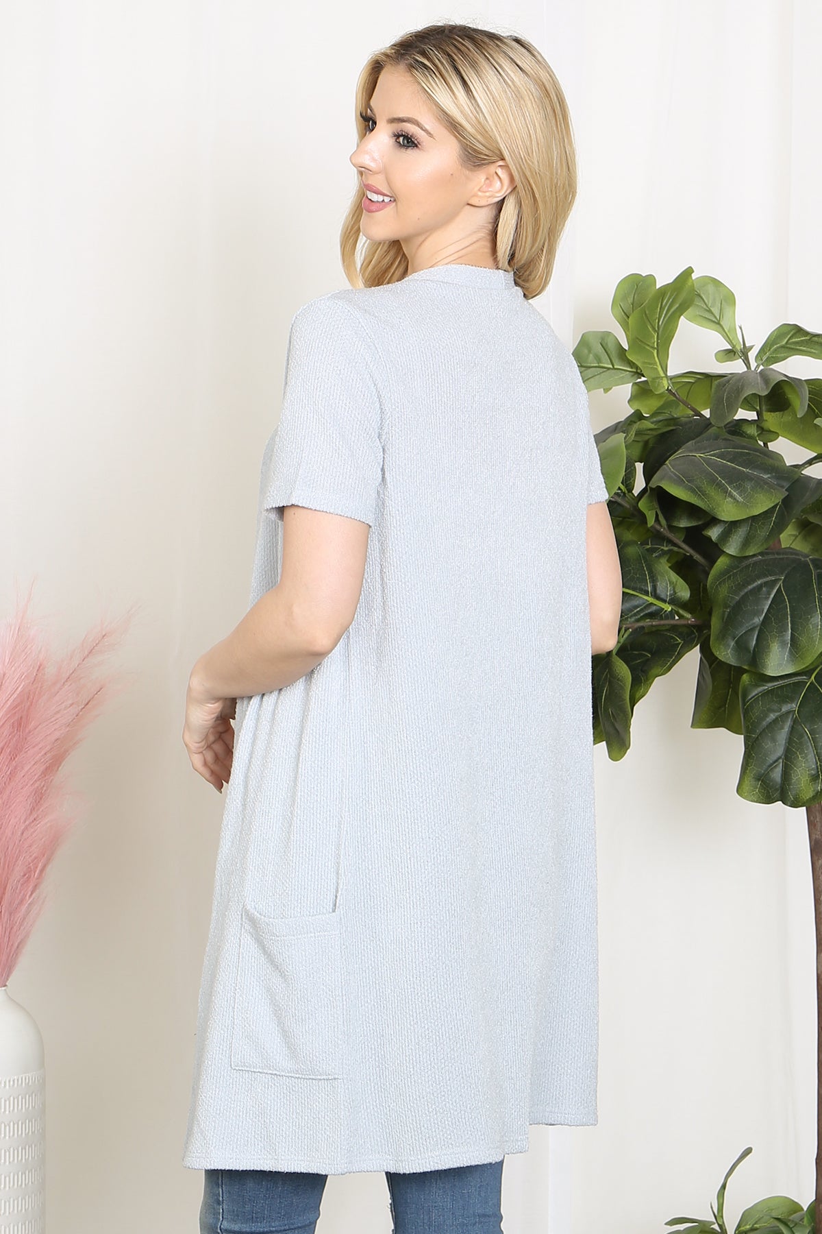 Short Sleeve Open Front Cardigan With Pockets