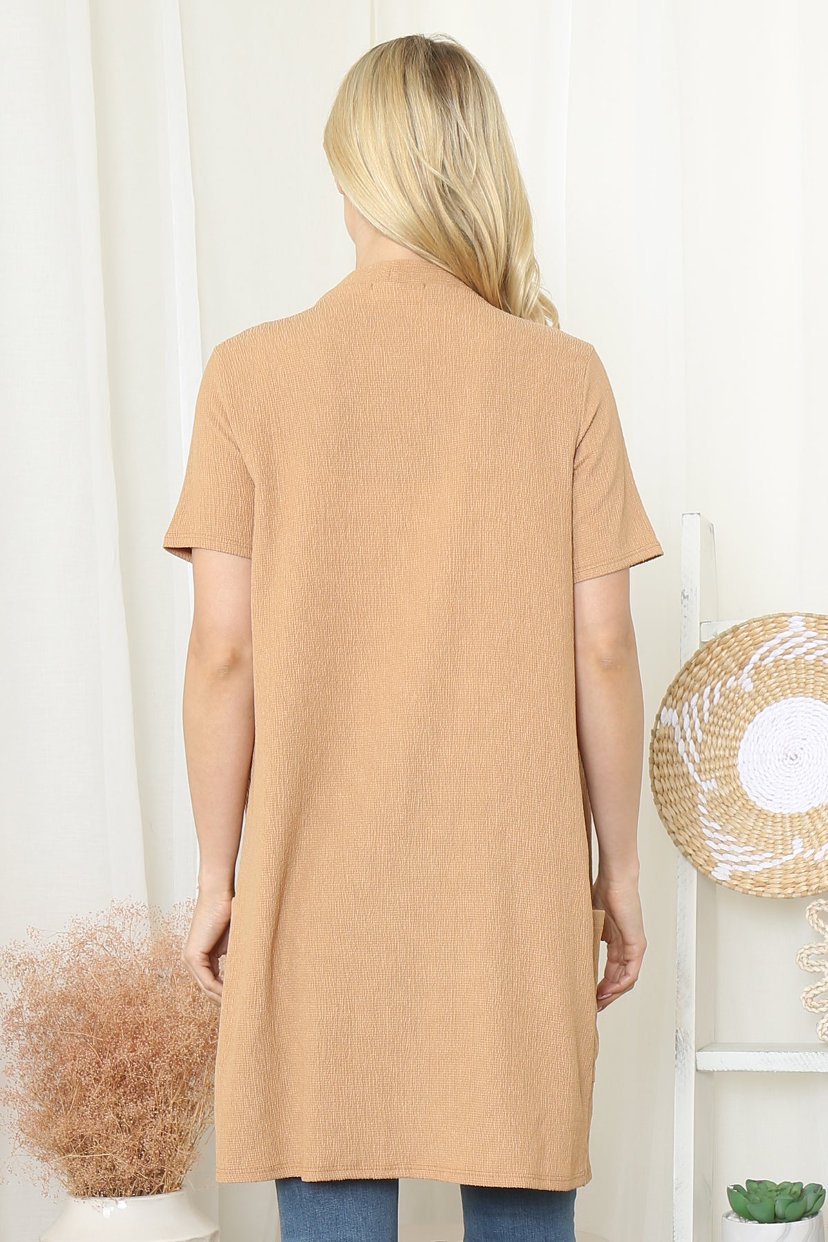 Crinkled Short Sleeve Pocket Cardigan