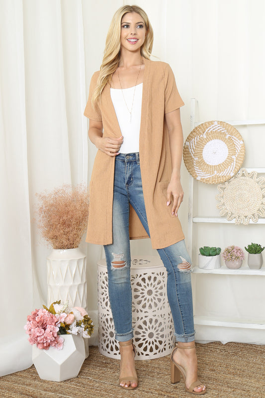 Crinkled Short Sleeve Pocket Cardigan