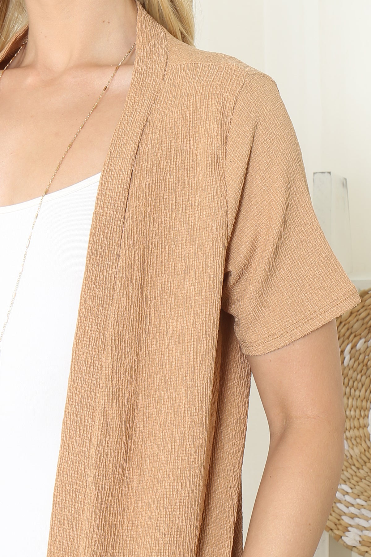 Crinkled Short Sleeve Pocket Cardigan