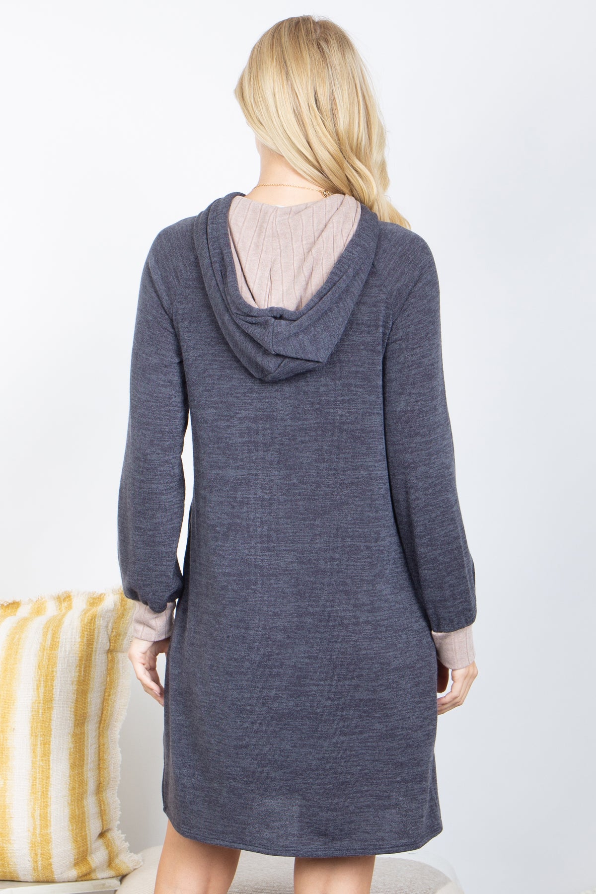 Plus Size Hacci Long Sleeve Rib Band Hoodie Dress