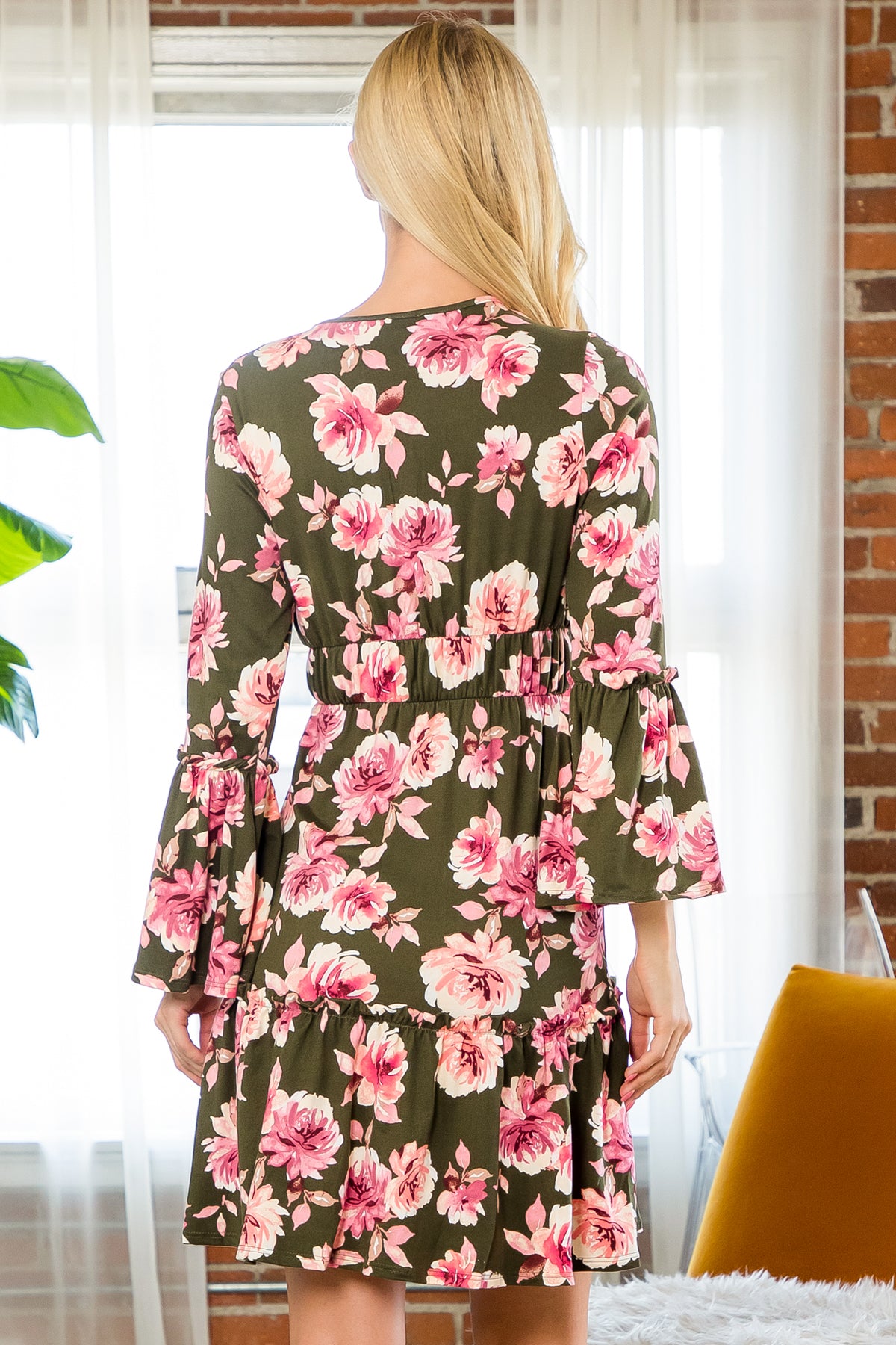 Bell Sleeve Merrow Detail Floral Dress