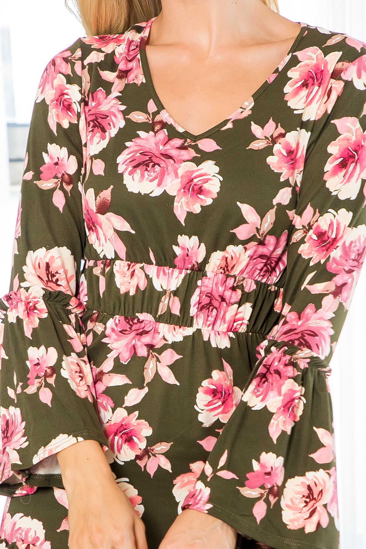 Bell Sleeve Merrow Detail Floral Dress