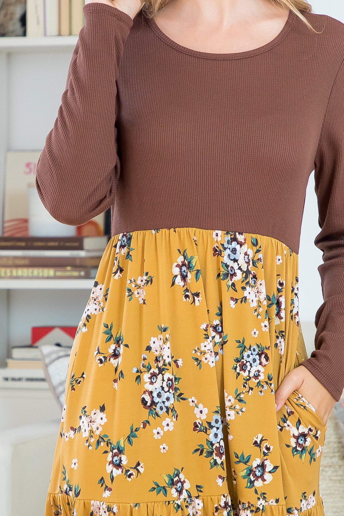 Long Sleeve Thermal Knit Top Floral Skirt Dress