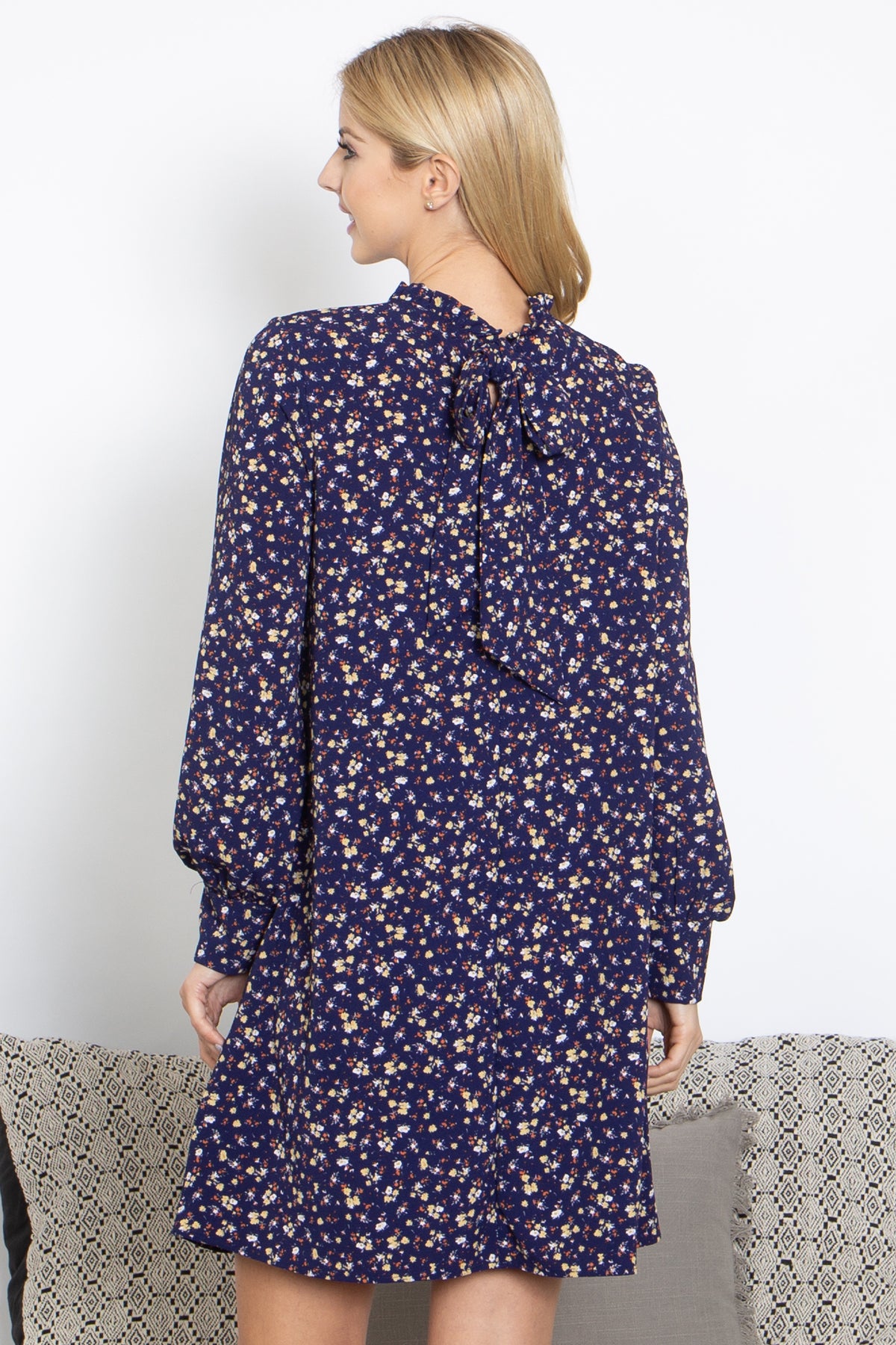 Merrow Neckline Long Sleeve Tiered Floral Dress