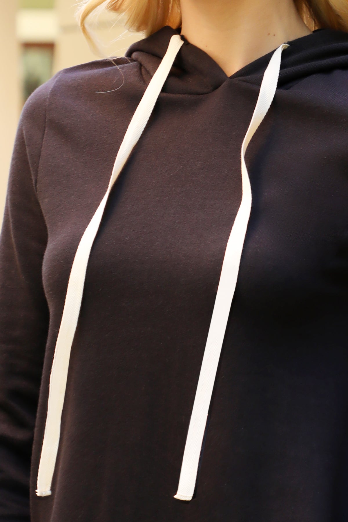 Solid Long Sleeve Hoodie Dress With Drawstring