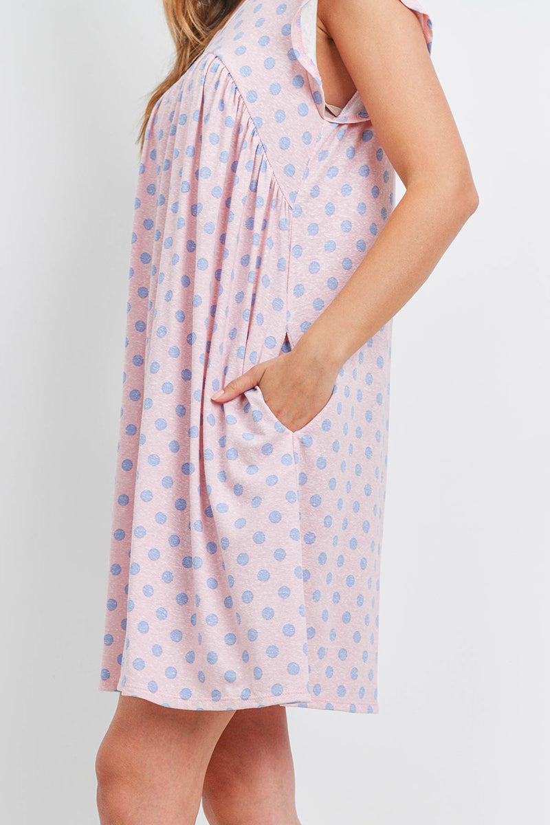 V-Neck Cap Sleeve Polka Dot Pocket Dress