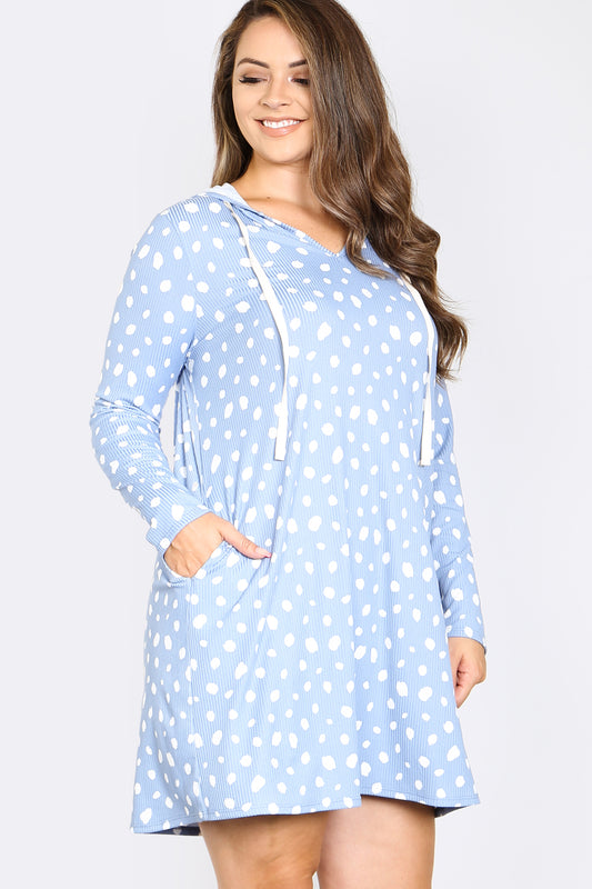 Plus Size Animal Print Long Sleeve Hoodie Dress