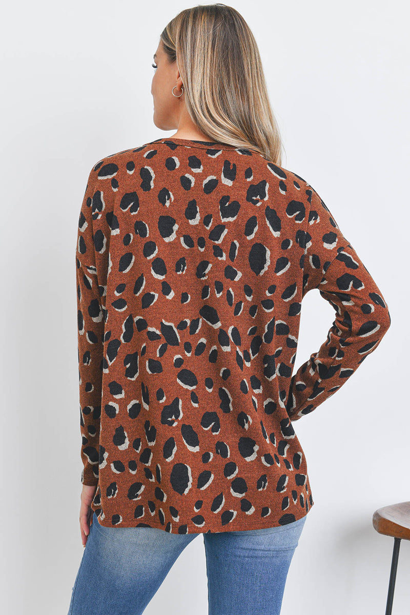 Leopard Long Sleeve Round Neck Top