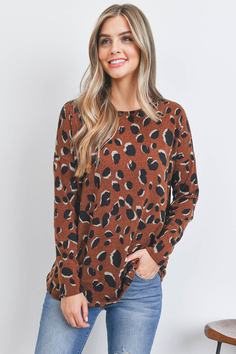 Leopard Long Sleeve Round Neck Top