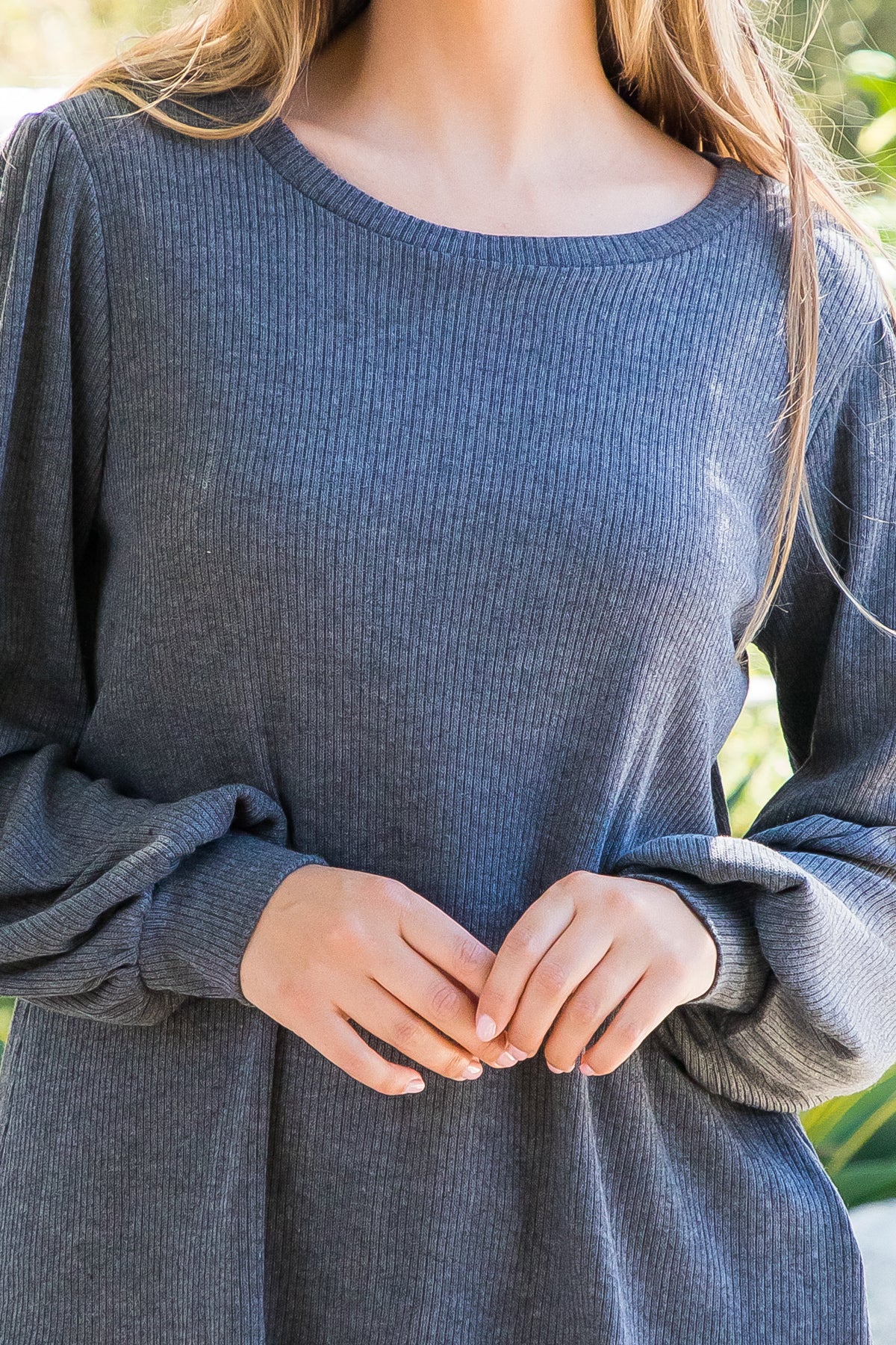 Plus Size Puff Sleeve Round Neck Bella Rib Top