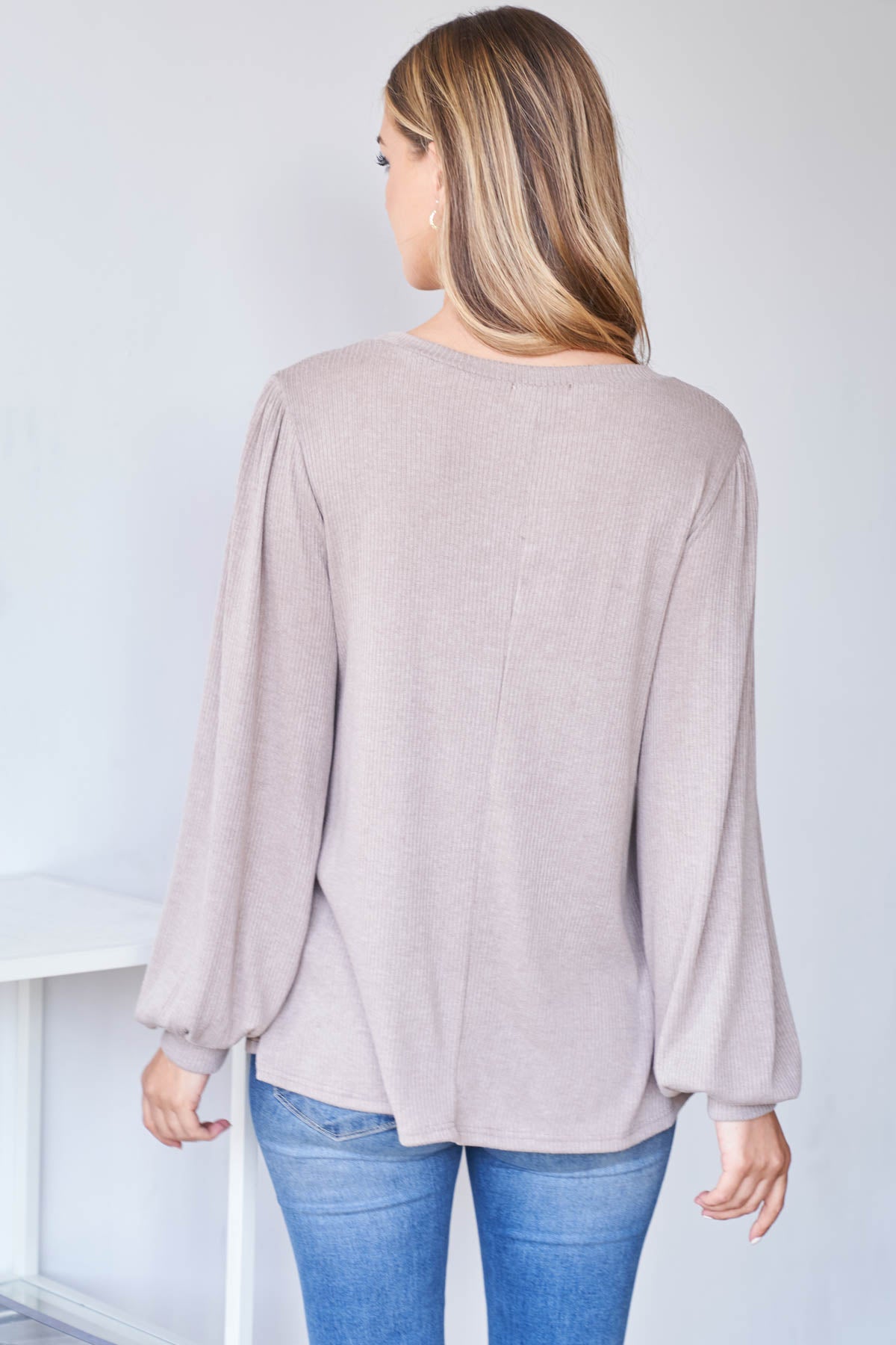 Plus Size Puff Sleeve Round Neck Bella Rib Top