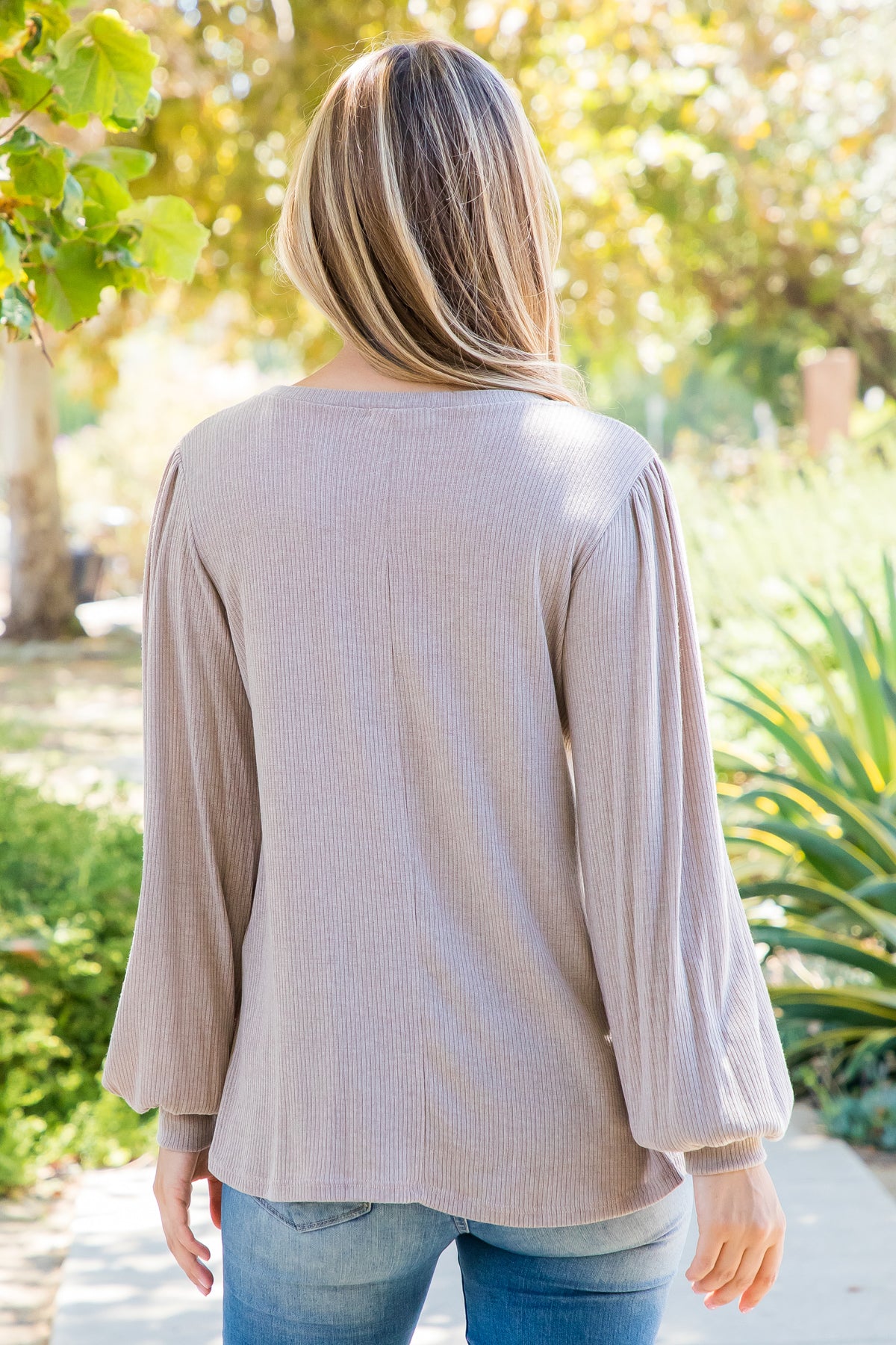 Plus Size Puff Sleeve Round Neck Bella Rib Top