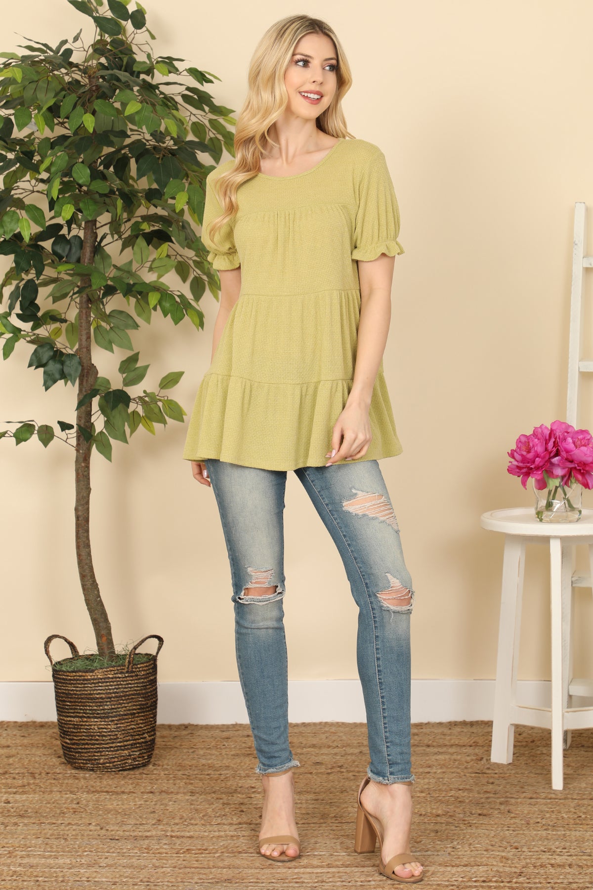 Ruffle Short Sleeve Tiered Top
