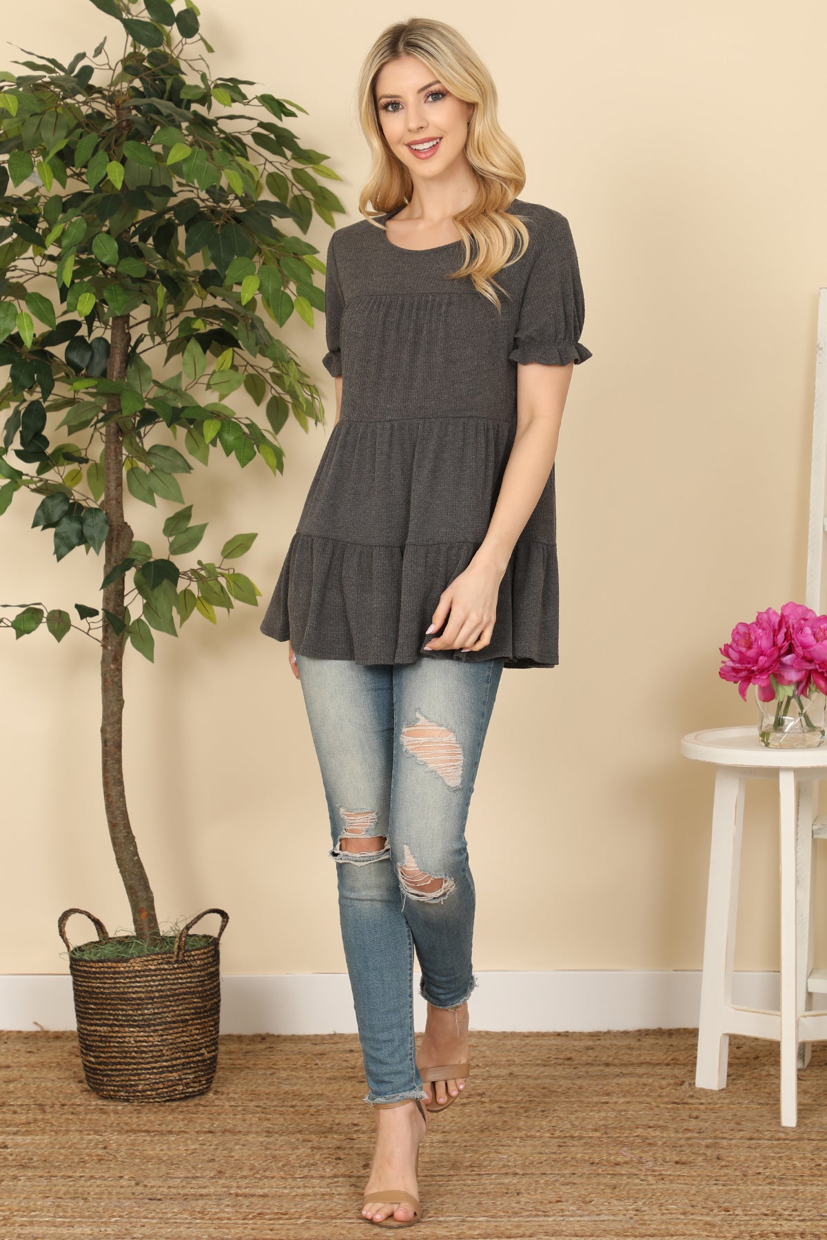 Ruffle Short Sleeve Tiered Top