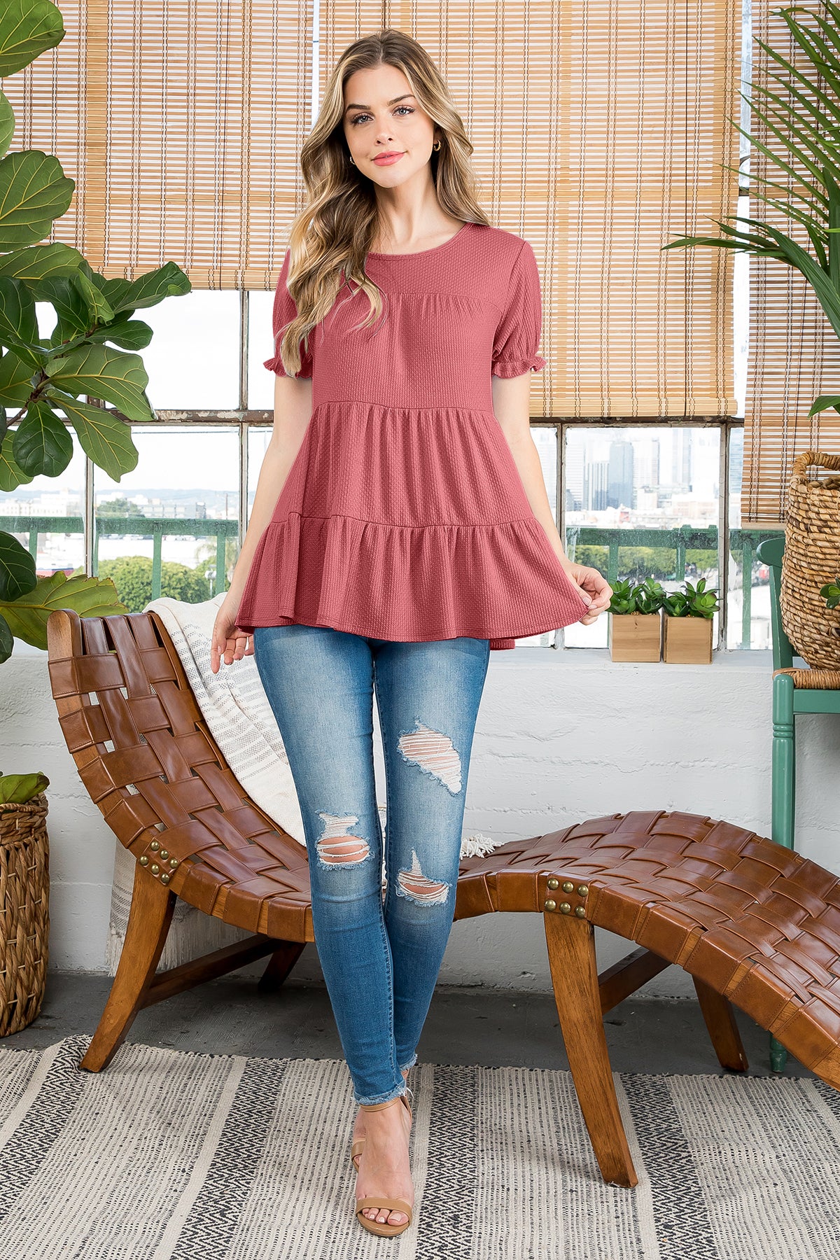 Ruffle Short Sleeve Tiered Top
