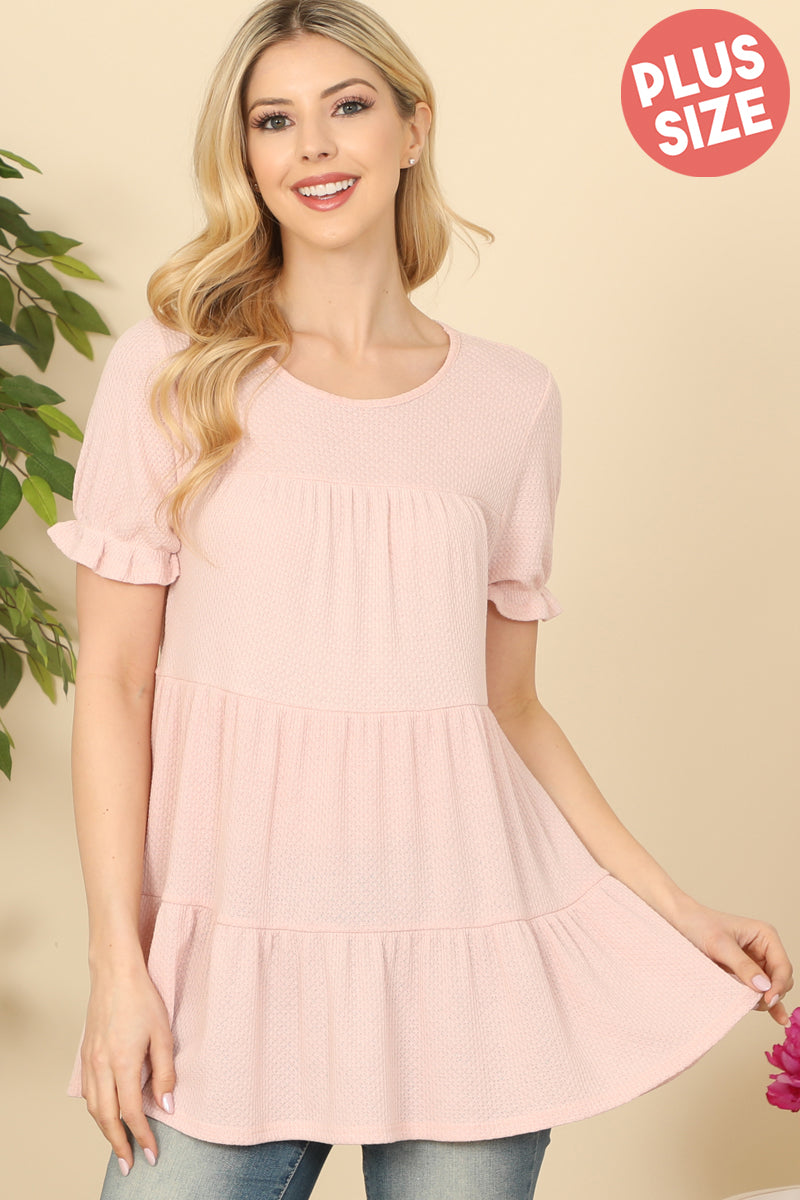 Plus Size Ruffle Short Sleeve Tiered Top