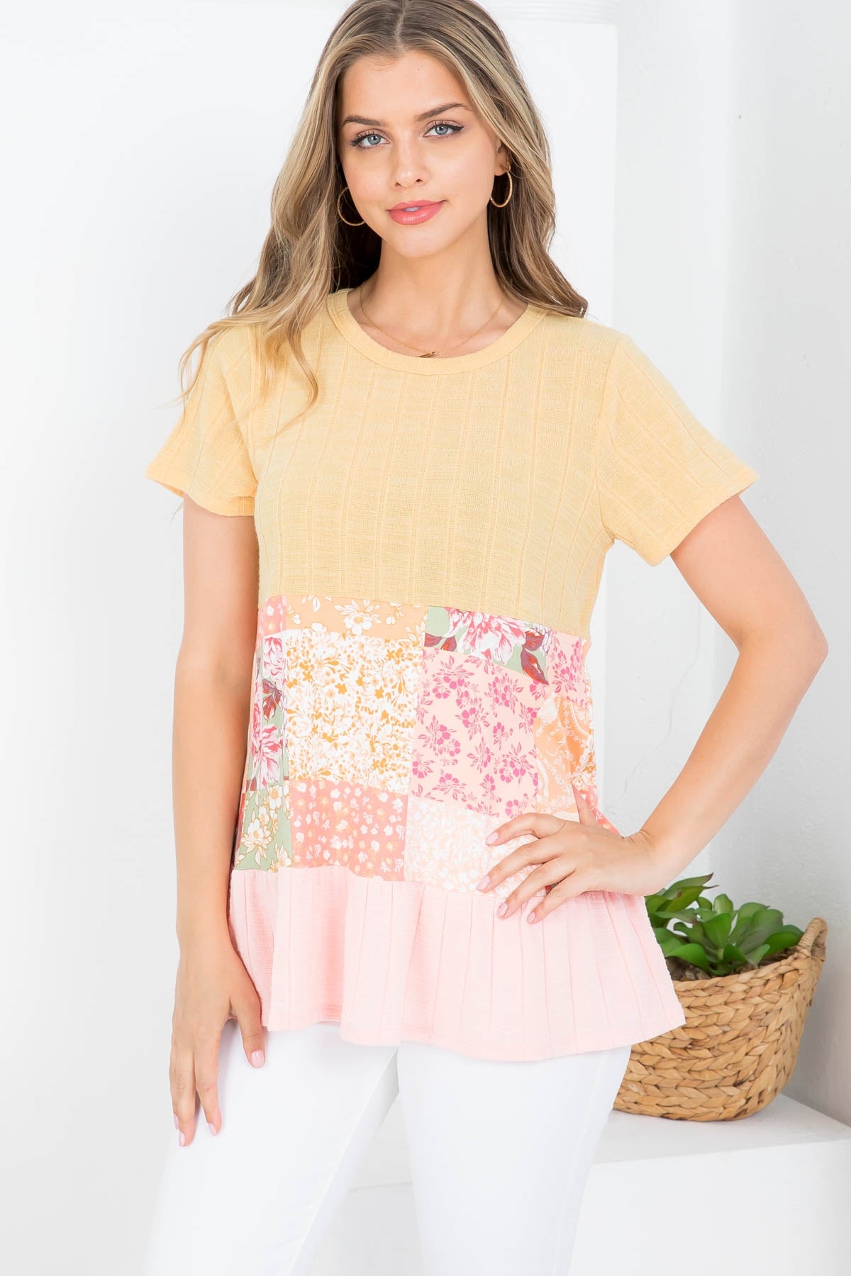 Printed Floral Pattern Short Sleeve Top