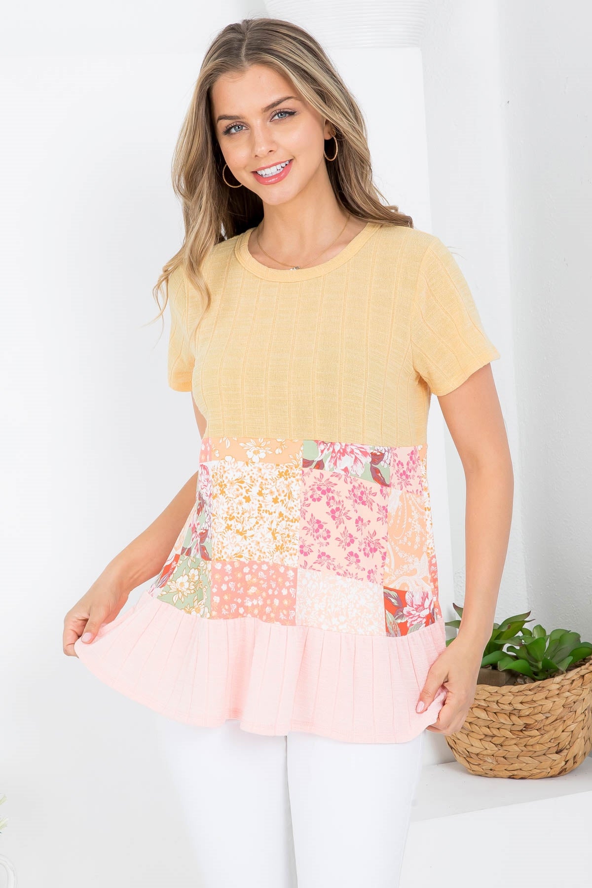 Printed Floral Pattern Short Sleeve Top