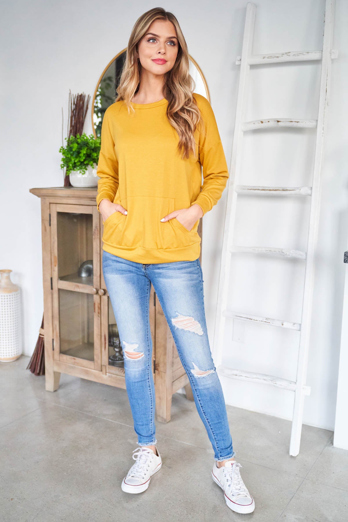 Long Sleeve French Terry With Kangaroo Pocket Top
