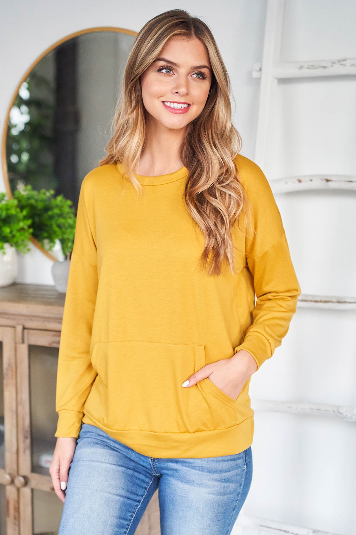 Long Sleeve French Terry With Kangaroo Pocket Top