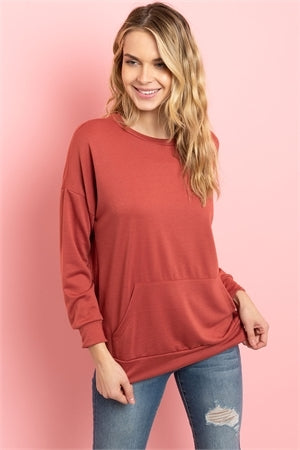 Long Sleeve French Terry Top with Kangaroo Pocket Top