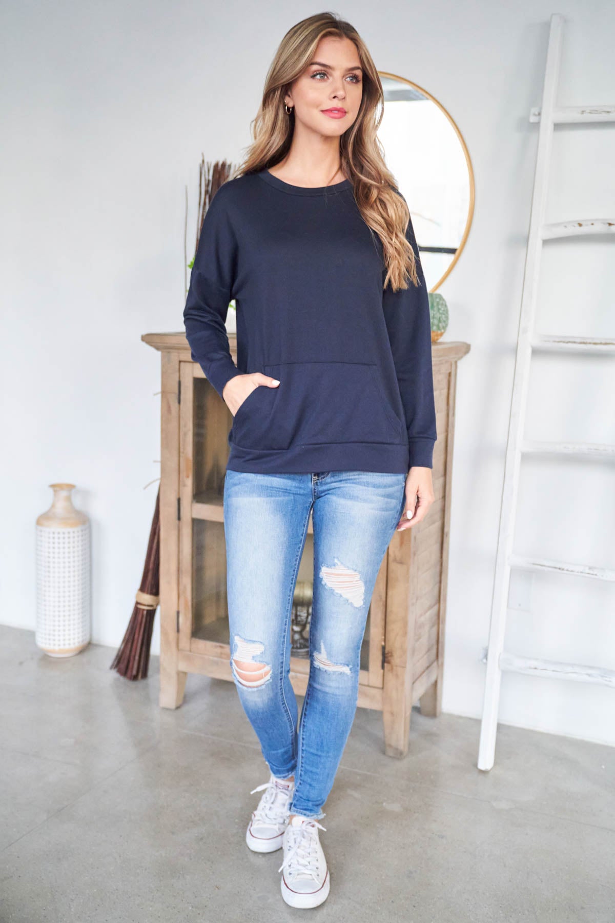Long Sleeve French Terry With Kangaroo Pocket Top