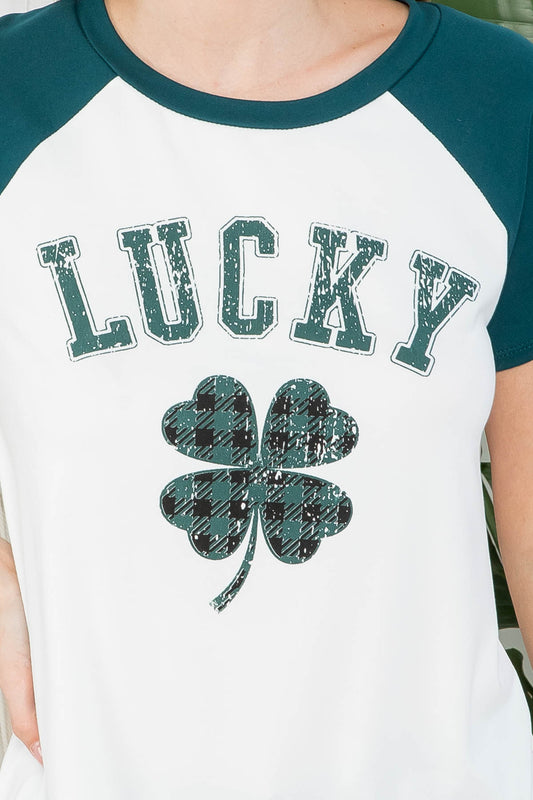 Plus Size Lucky Clover Print Raglan Top