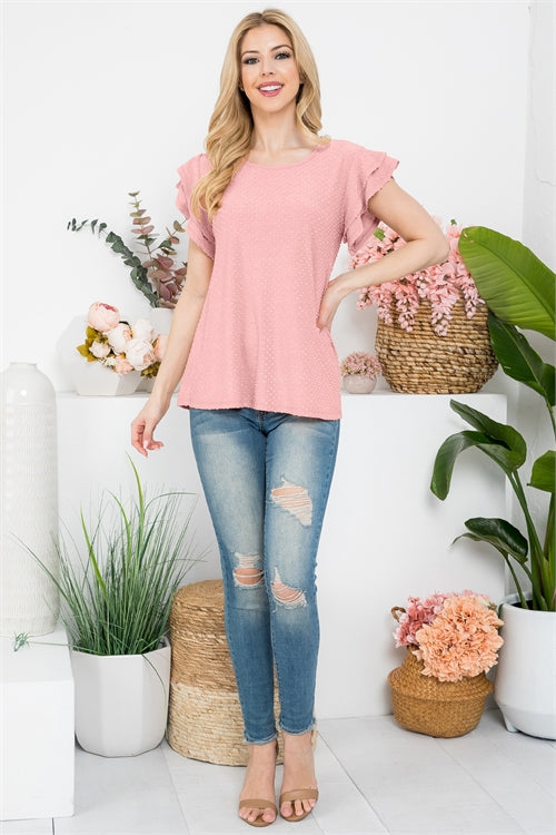 Plus Size Women’s Swiss Dot Ruffle Sleeve Blouse Top