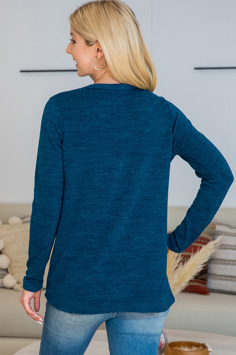 Plus Size Punch Hole Detail Front Long Sleeve Top