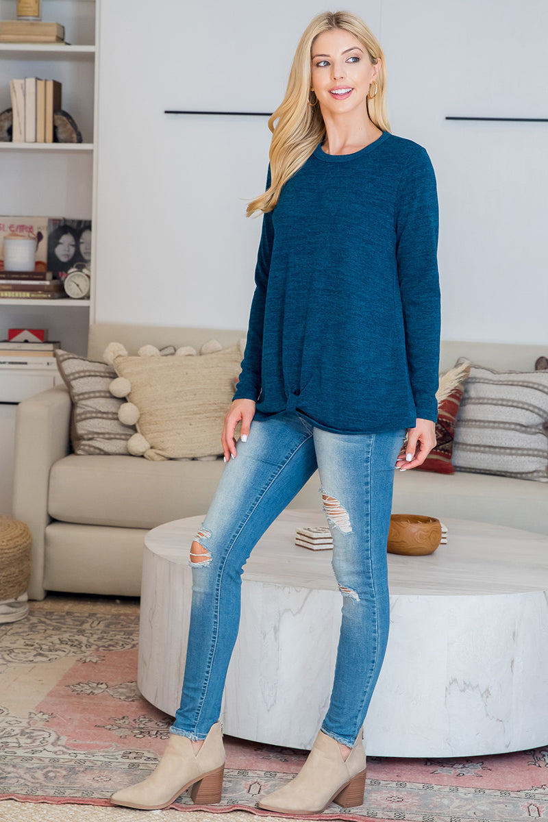 Plus Size Punch Hole Detail Front Long Sleeve Top