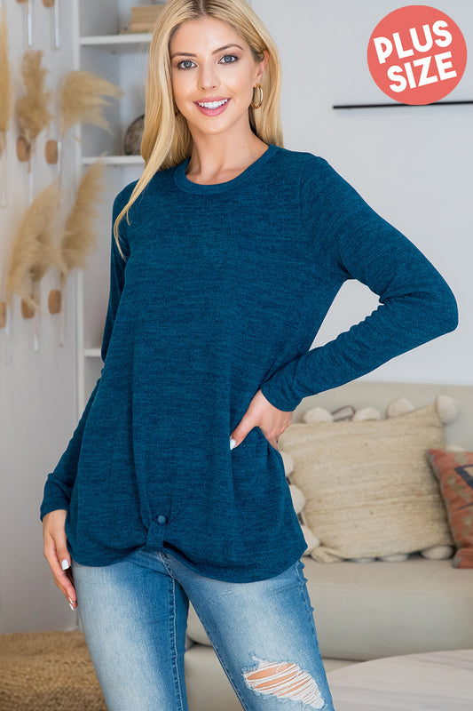 Plus Size Punch Hole Detail Front Long Sleeve Top