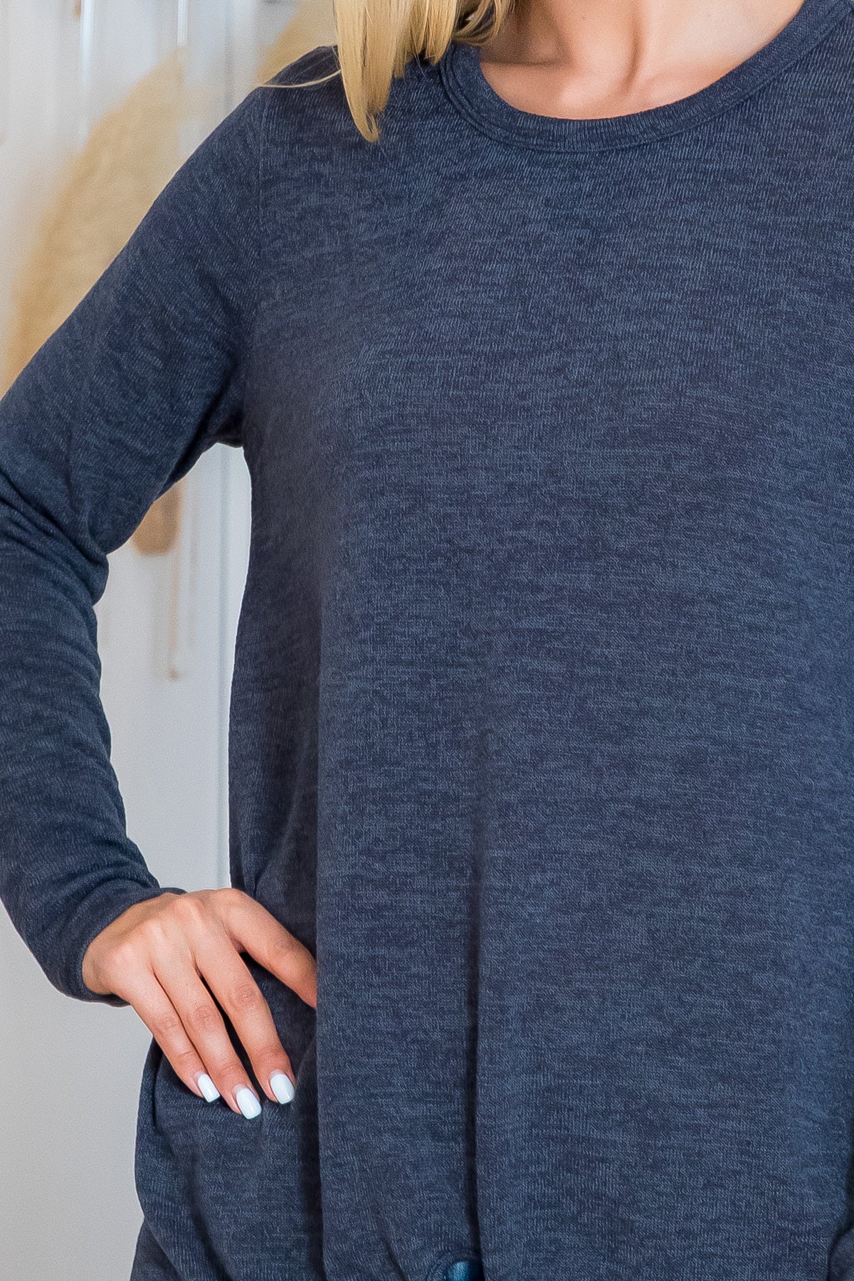 Plus Size Punch Hole Detail Front Long Sleeve Top