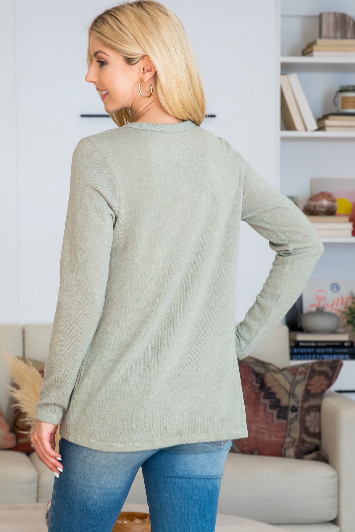 Plus Size Punch Hole Detail Front Long Sleeve Top