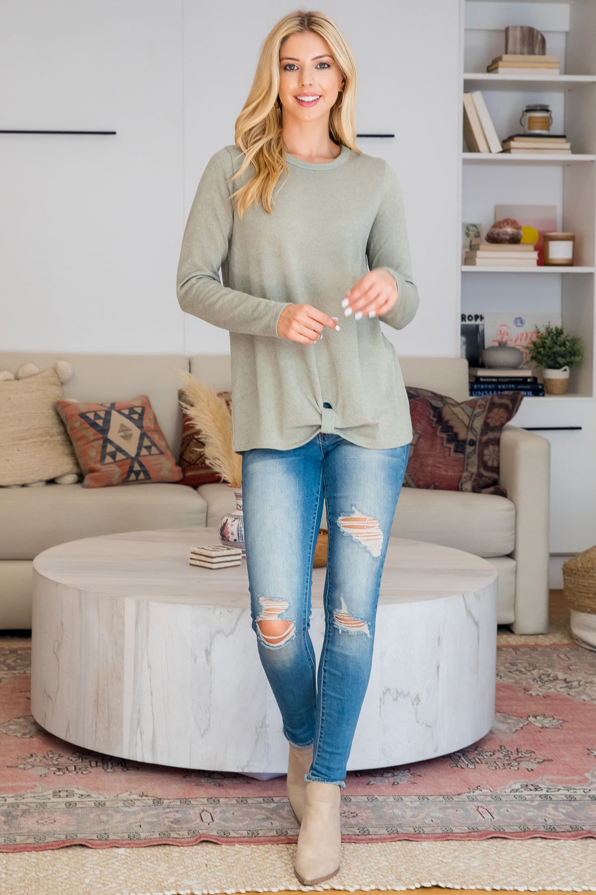 Plus Size Punch Hole Detail Front Long Sleeve Top