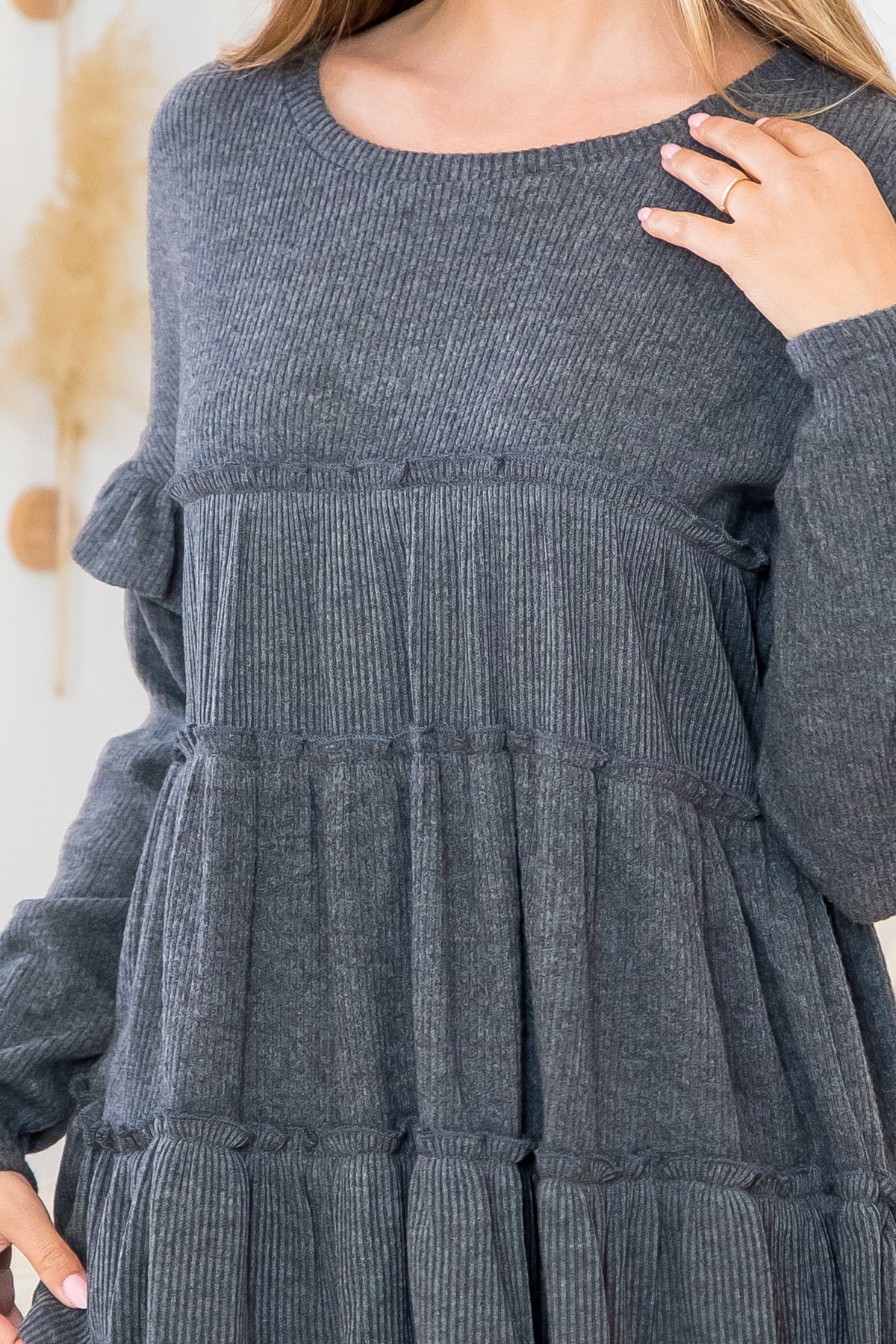 Ruffle Detail Long Sleeve Bella Rib Top