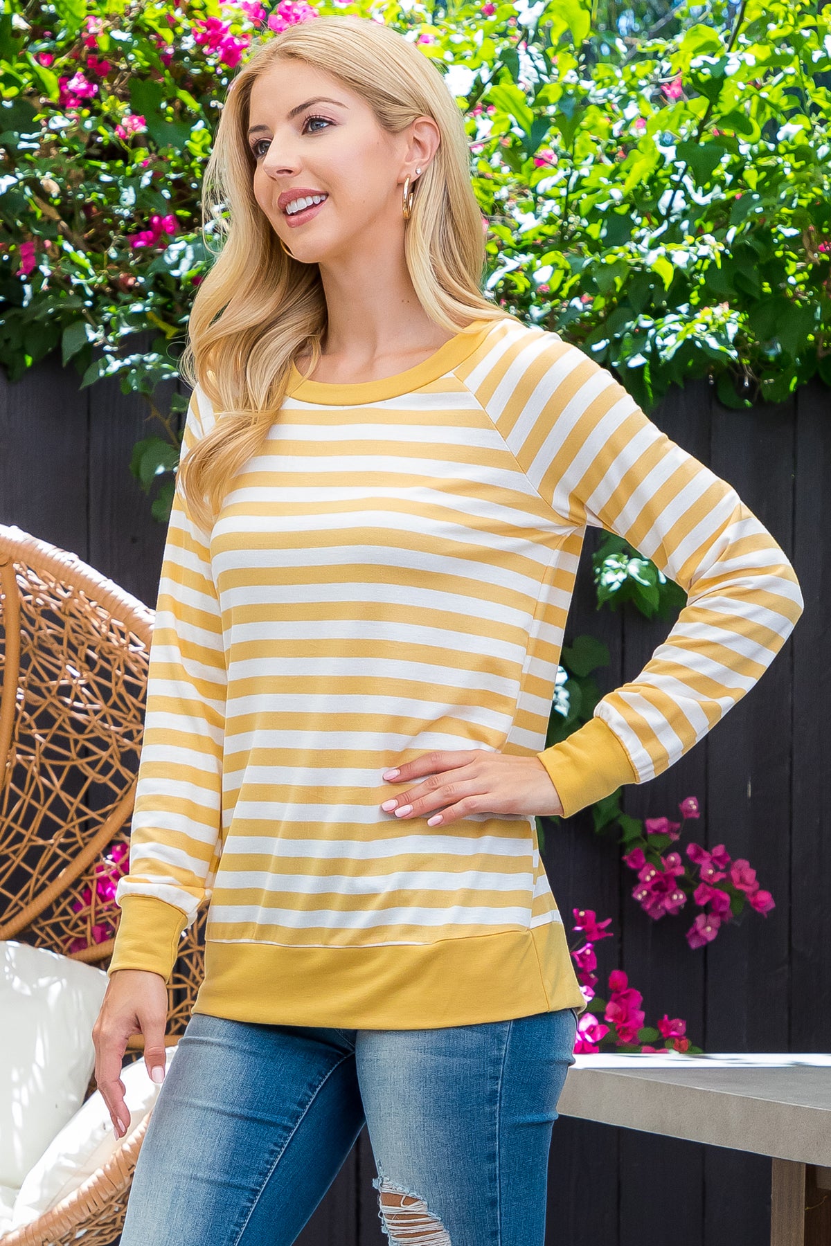 Plus Size Long Sleeve Round Neck Stripe Top