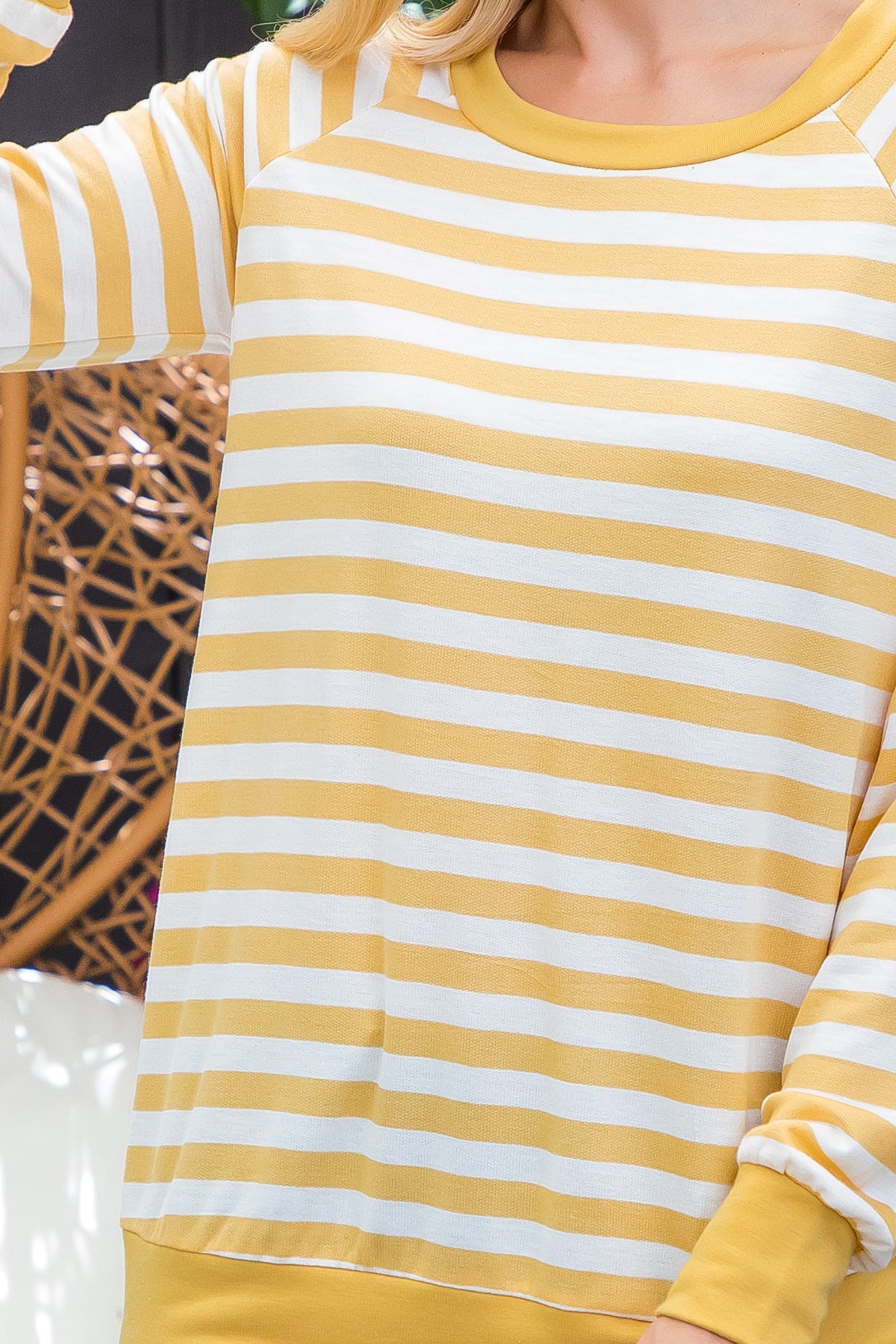Plus Size Long Sleeve Round Neck Stripe Top
