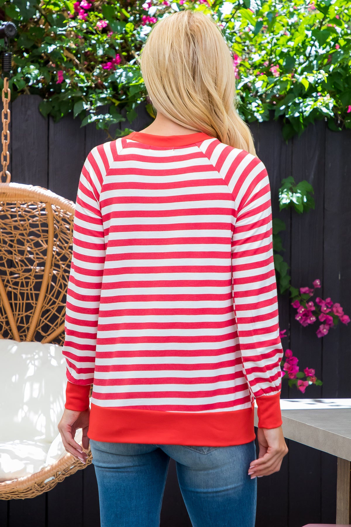 Plus Size Long Sleeve Round Neck Stripe Top