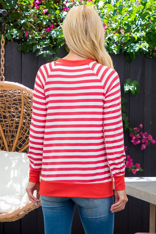 Plus Size Long Sleeve Round Neck Stripe Top