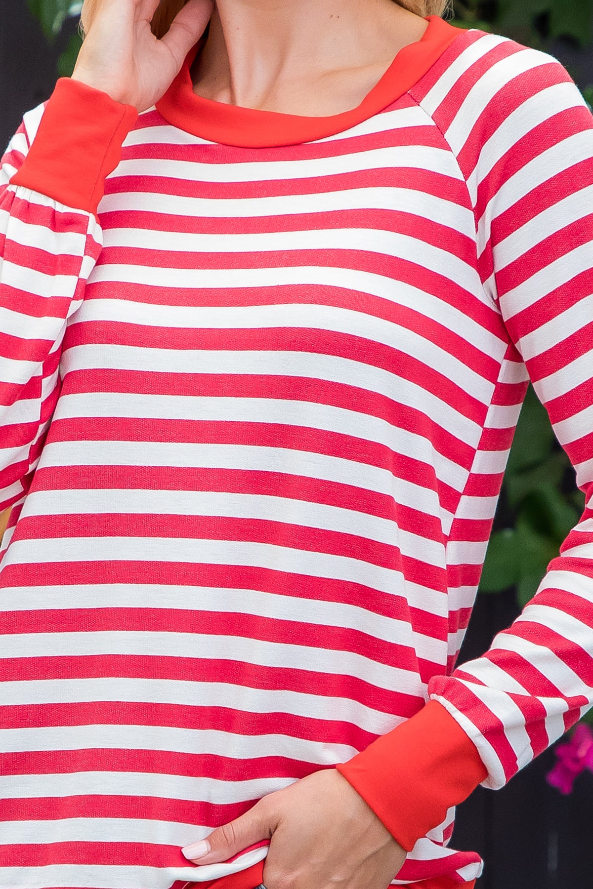 Plus Size Long Sleeve Round Neck Stripe Top