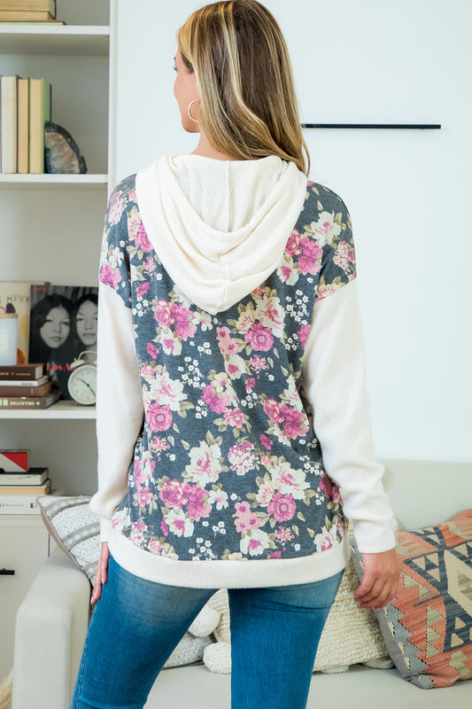 Plus Size Bella-Brush Long Sleeve Floral Hoodie Top