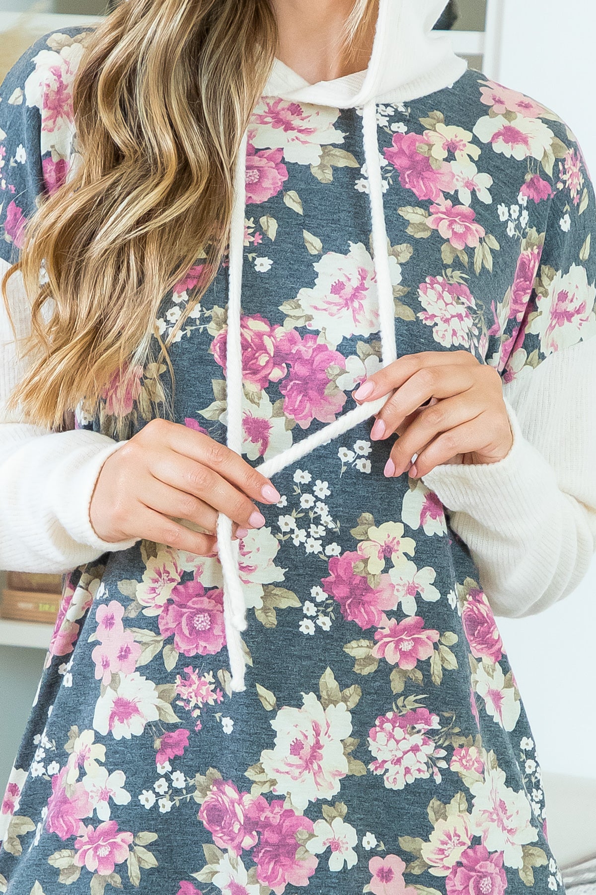 Plus Size Bella-Brush Long Sleeve Floral Hoodie Top