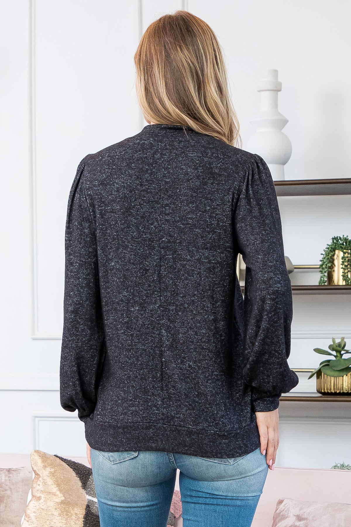 Crew Neck Long Puff Sleeve Top