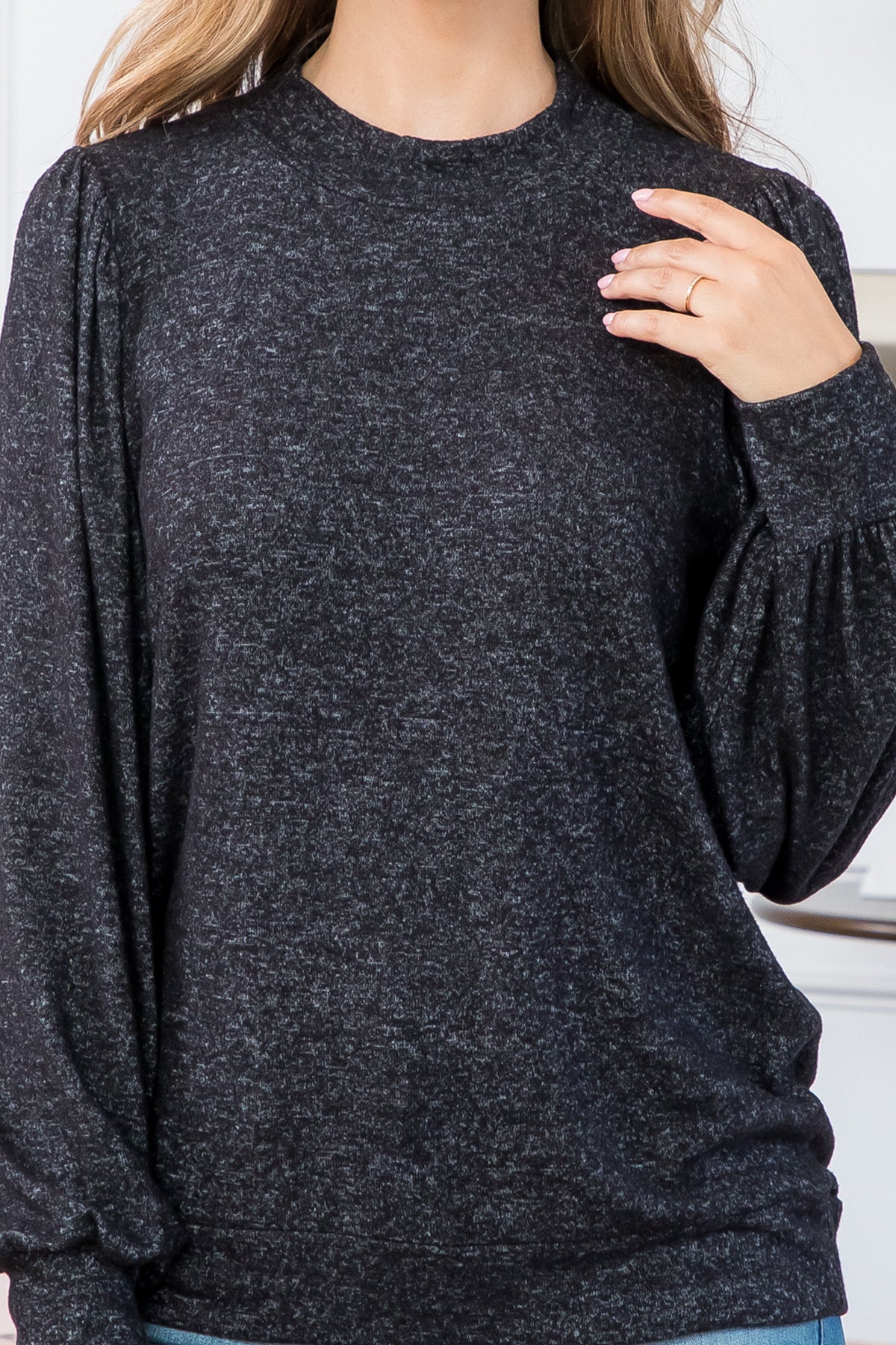 Crew Neck Long Puff Sleeve Top