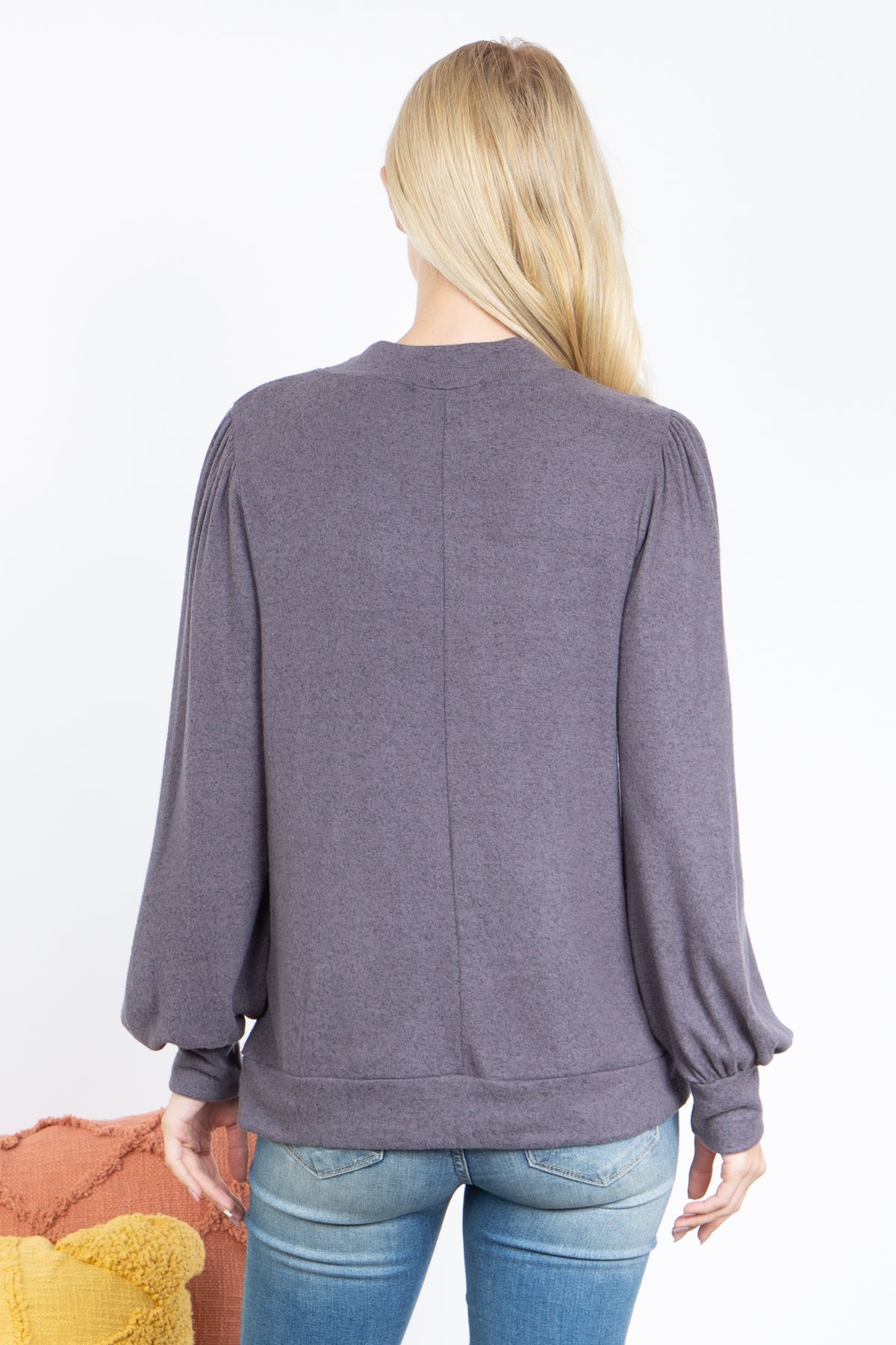 Crew Neck Long Puff Sleeve Top