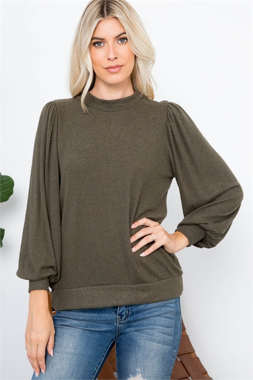 Crew Neck Long Puff Sleeve Top