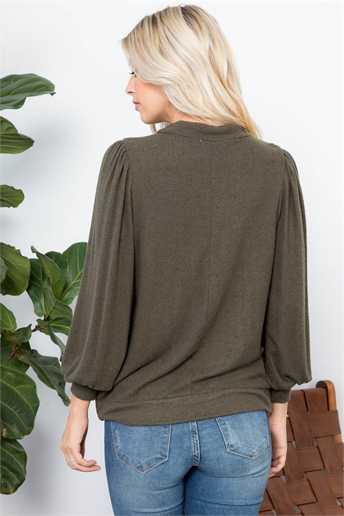 Crew Neck Long Puff Sleeve Top