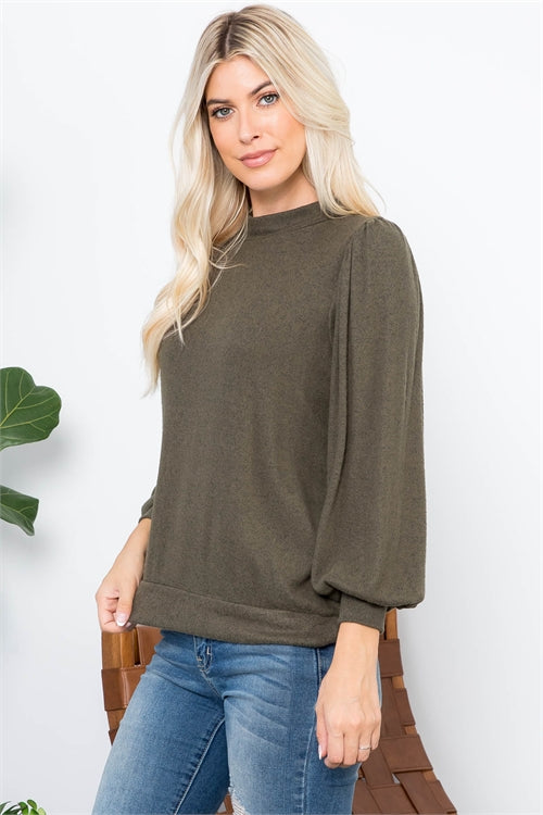 Crew Neck Long Puff Sleeve Top